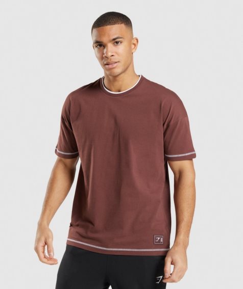 Men's Gymshark Recess T-Shirts Burgundy | CA D678A3